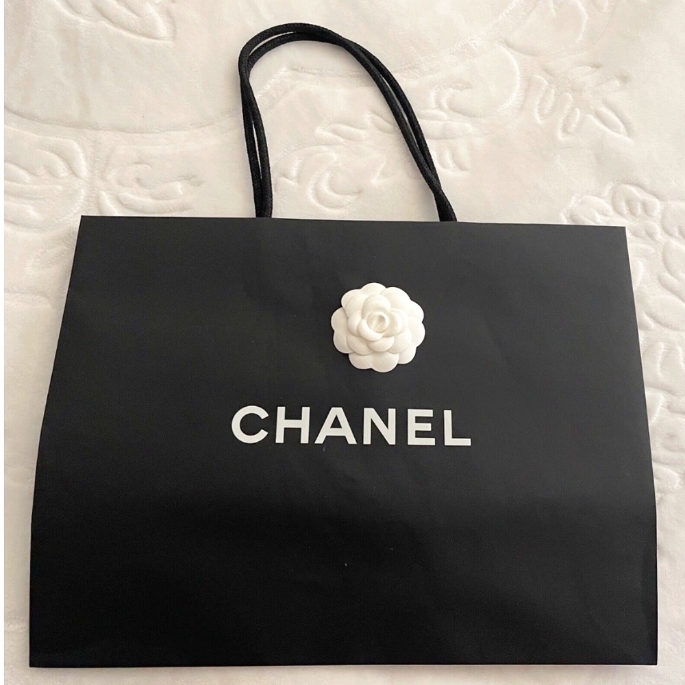 Large Chanel Shopping Bag/Gift Bag With White Camellia Flower